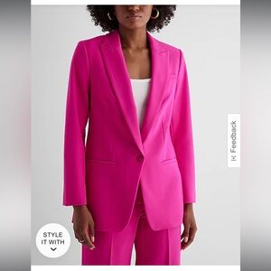 Express Neon Berry Editor One Button Oversized Boyfriend Suit Jacket XS
